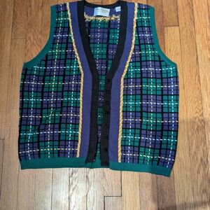 Plaid Women's Cardigan Vest Vibrant 90s
